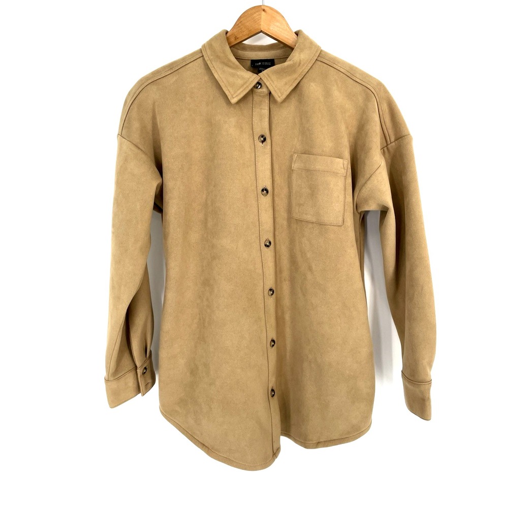 J. Jill Wearever Collection Tan Button Up Shirt Jacket Size M Faux Suede Shacket